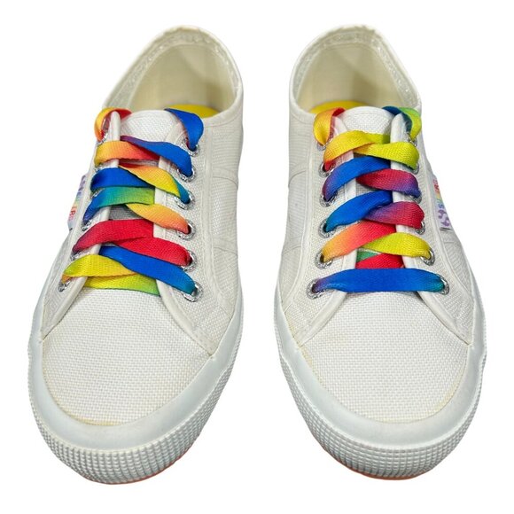 Superga 2750 Unisex White Rainbow Lace Crepe Sole Sneaker, Women's 8, Men's 6.5 - Picture 1 of 12